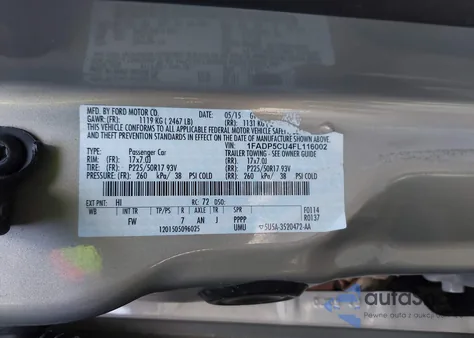 2015 Ford C-Max Energi Sel z USA, uszkodzony, nr VIN 1FADP5CU4FL116002